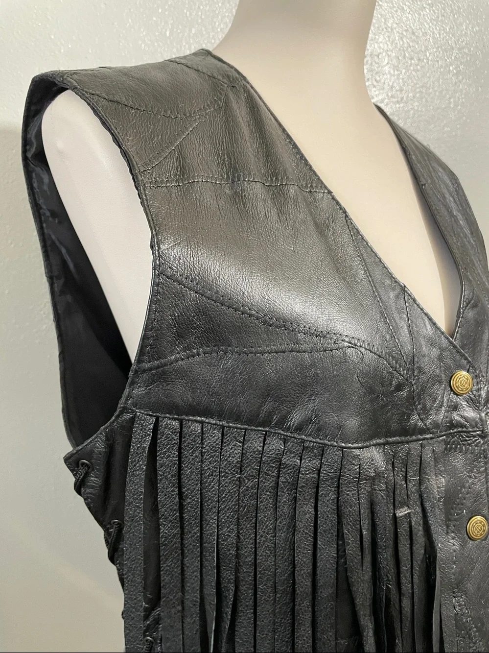 Leather Fringe Vest Lace Up Sides Western Biker XL Unisex Black Canyon Creek